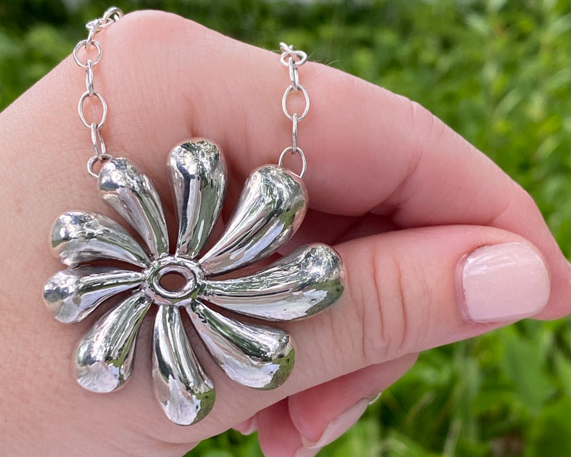 Moonflower floral pendant in sterling silver by Susan Ohrn Jewelry